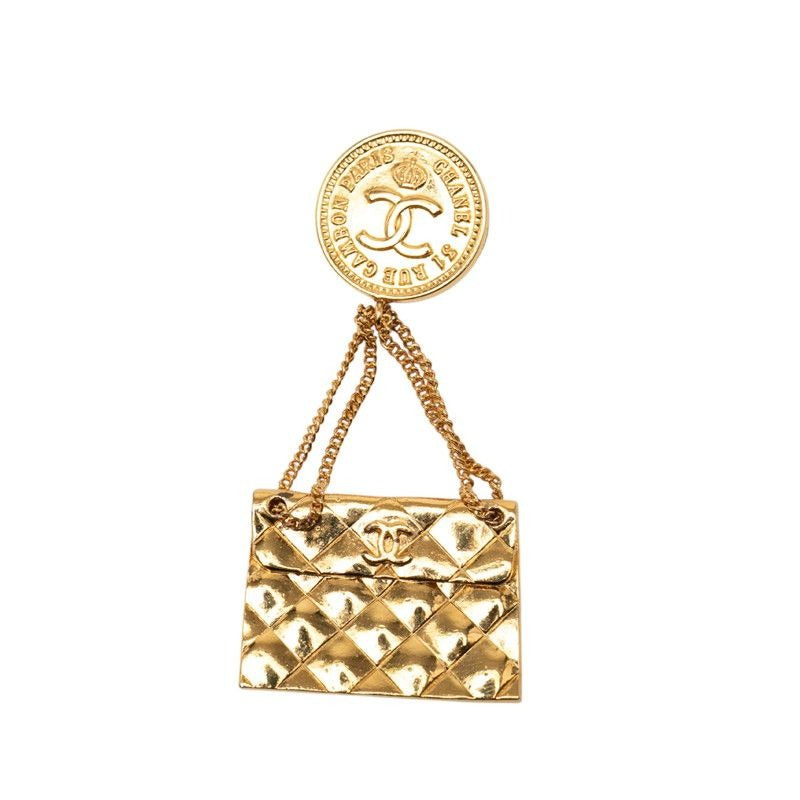 Chanel CC Logo Quilted Bag Motif Vintage Gold Plated