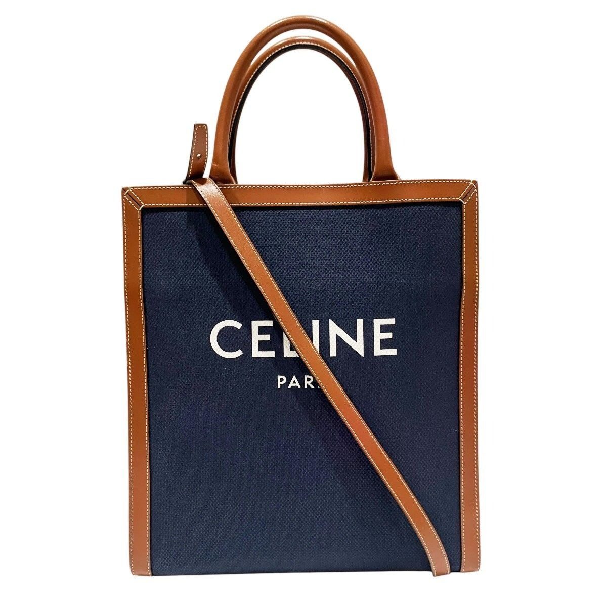 Celine Vertical Cabas Small Tote Canvas Leather