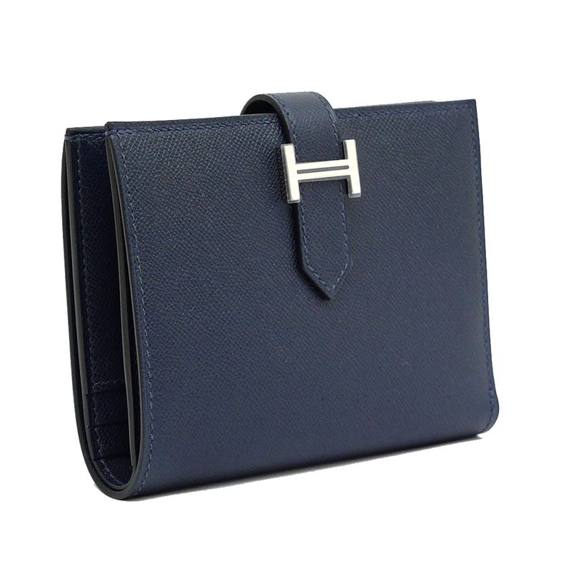 Hermes Bearn Compact Bifold Wallet Blue Nuit Silver Hardware Vo Madame