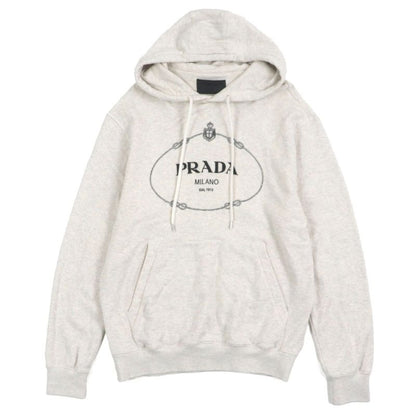 Prada 23 AW Ujl24 B 100% Cotton Front Logo Embroidery Hoodie Pullover