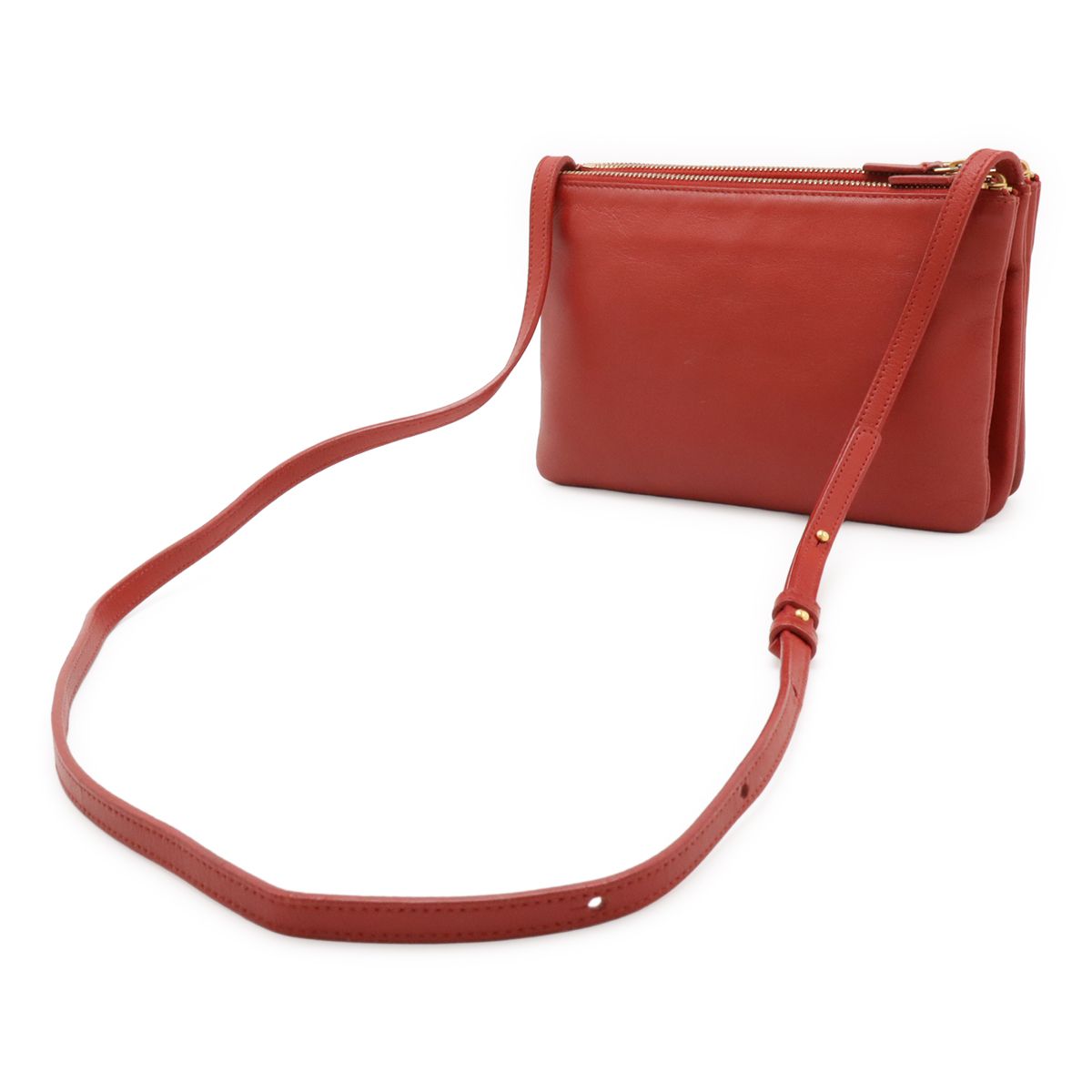 Celine Trio Small Shoulder Bag Shoulder Pouch Pochette Crossbody Leather Red