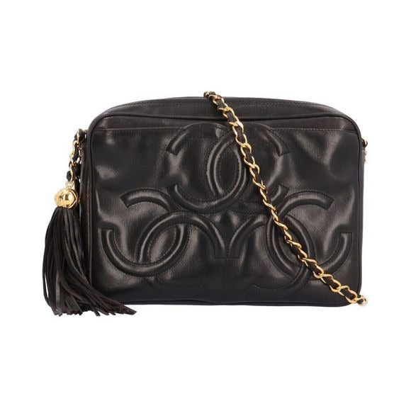 Chanel Triple Coco Mark Fringe Shoulder Bag Lambskin Black Ladies Chanel