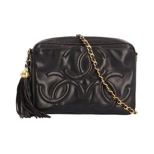 Chanel Triple Coco Mark Fringe Shoulder Bag Lambskin Black Ladies Chanel