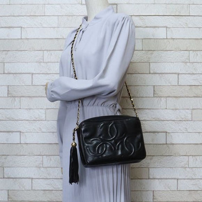 Chanel Triple Coco Mark Fringe Shoulder Bag Lambskin Black Ladies Chanel