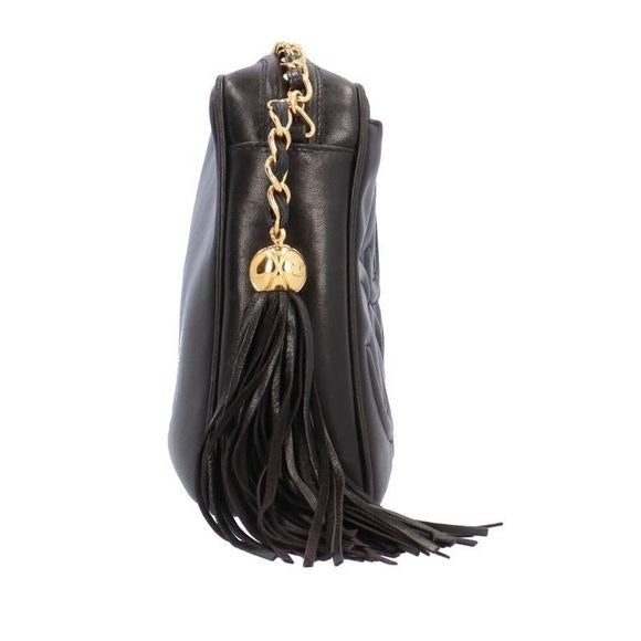 Chanel Triple Coco Mark Fringe Shoulder Bag Lambskin Black Ladies Chanel