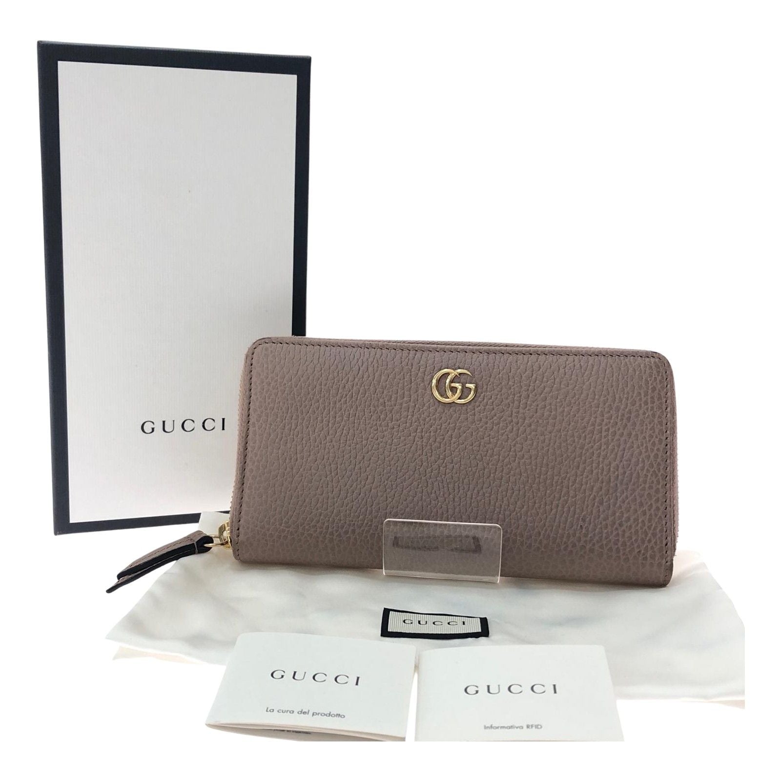Gucci Women's Long Wallet Zip Around Wallet Petit Marmont Gold Hardware GG