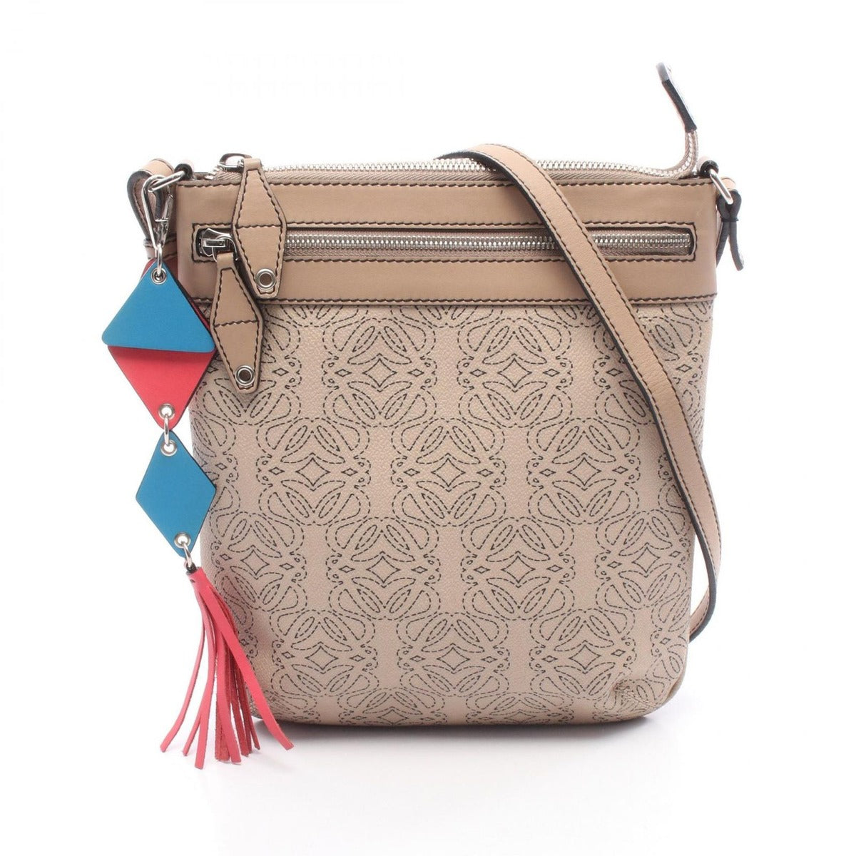 Loewe Shoulder Bag Repeat Anagram Beige Leather