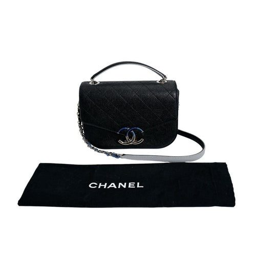 Chanel Caviar Leather Chain Shoulder Bag CC Logo Black