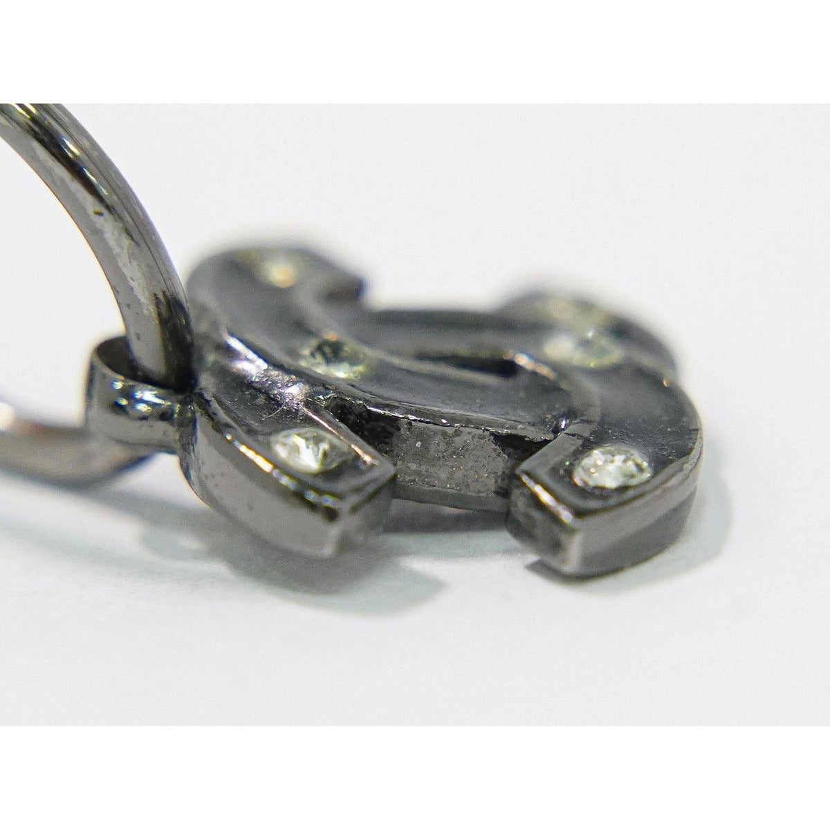 Chanel CC Logo Rhinestone Hook Earrings Metal Gunmetal — view 6