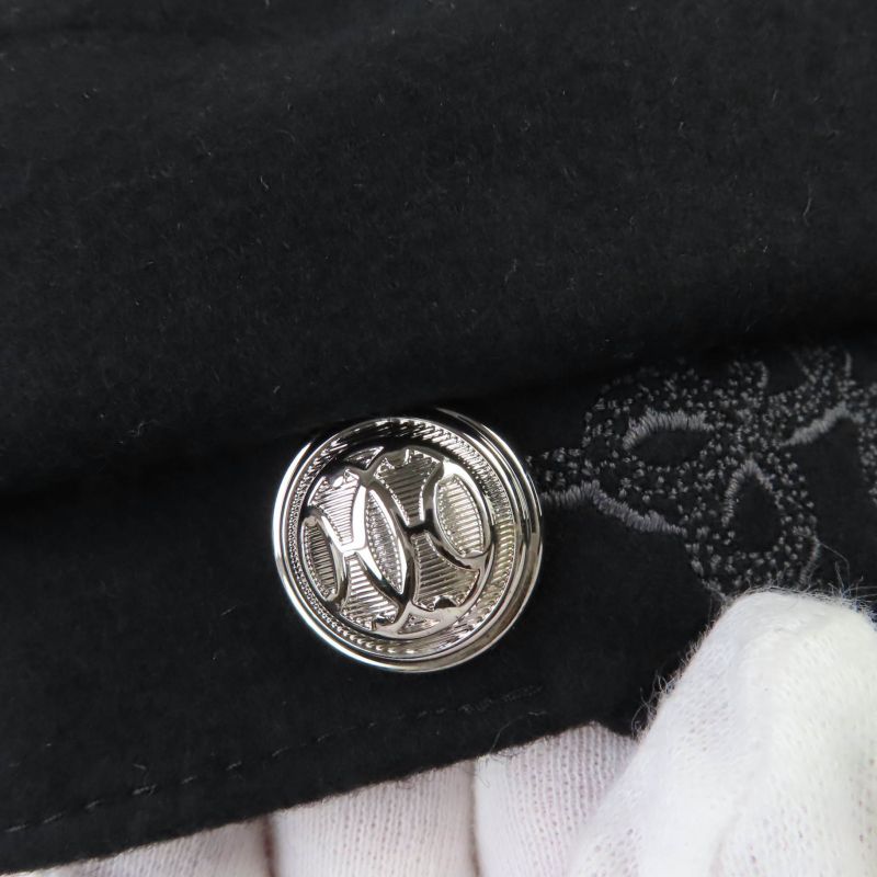 Hermes Cabourg En Finesse 100% Wool Logo Button Logo Patch Casket Black 59 Made