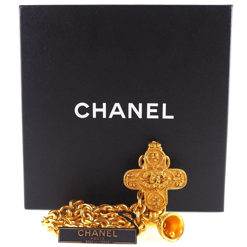 Chanel Coco Mark Cross Bell Vintage Gold Plated Gold 94A Ladies 170g Necklace