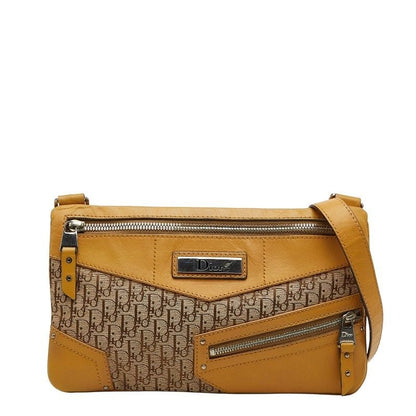 Dior Trotter Crossbody Shoulder Bag Beige Canvas Leather Women's