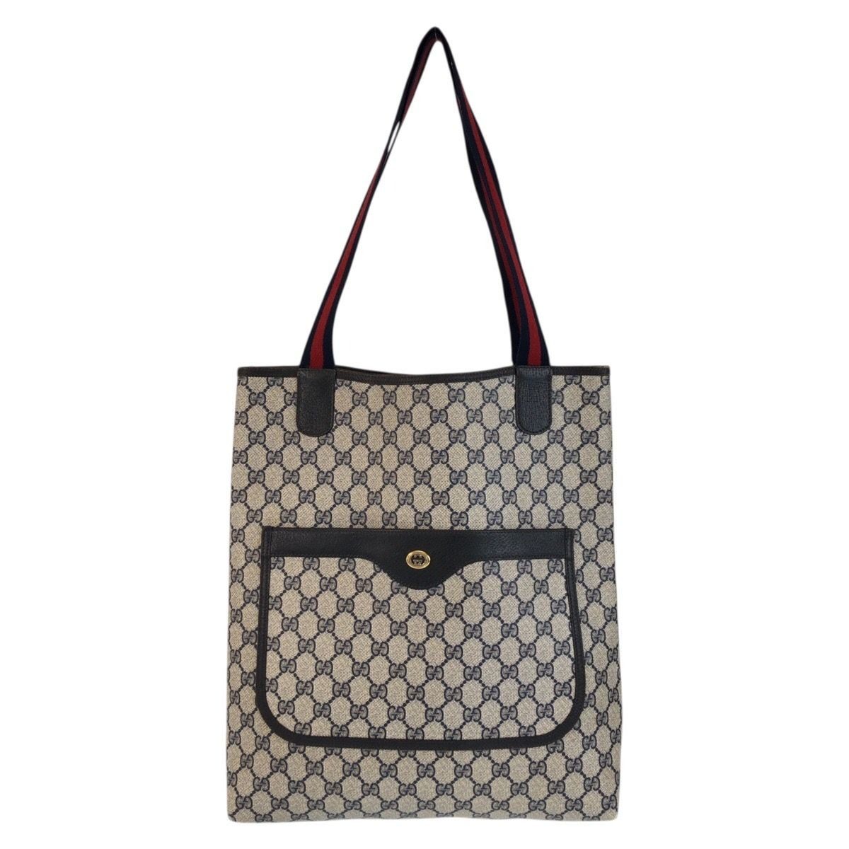 Gucci Vintage Sherry Line Gray GG Supreme Canvas Tote Shoulder Bag