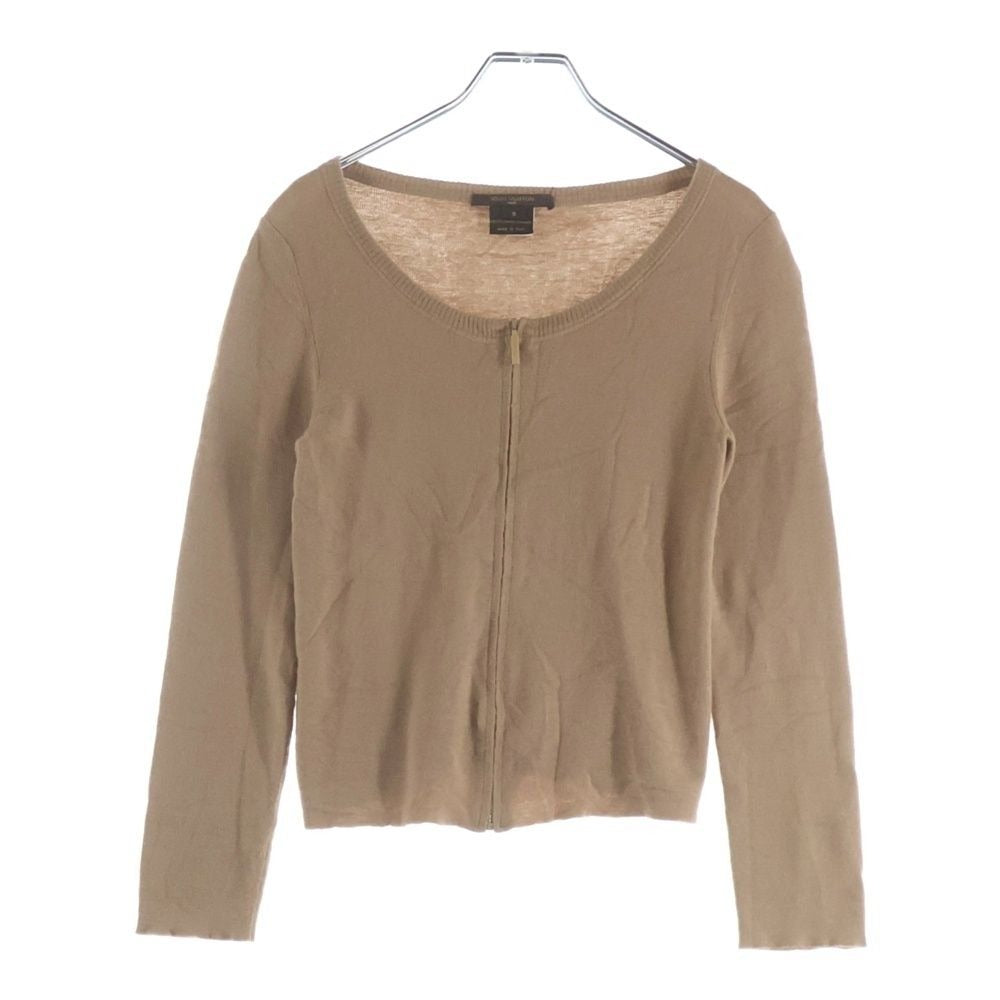 Louis Vuitton Logo Zip Up Cashmere Long Sleeve Cardigan Knit Beige