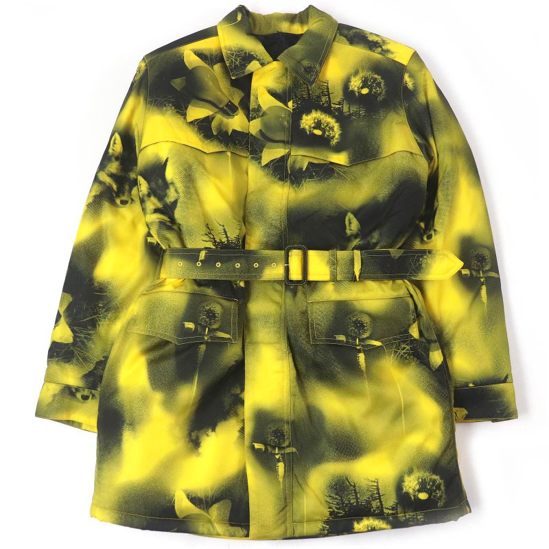 Prada 2022 Sgc091 Re-nylon Triangle Logo Cotton Graphic Padded Coat Yellow XS