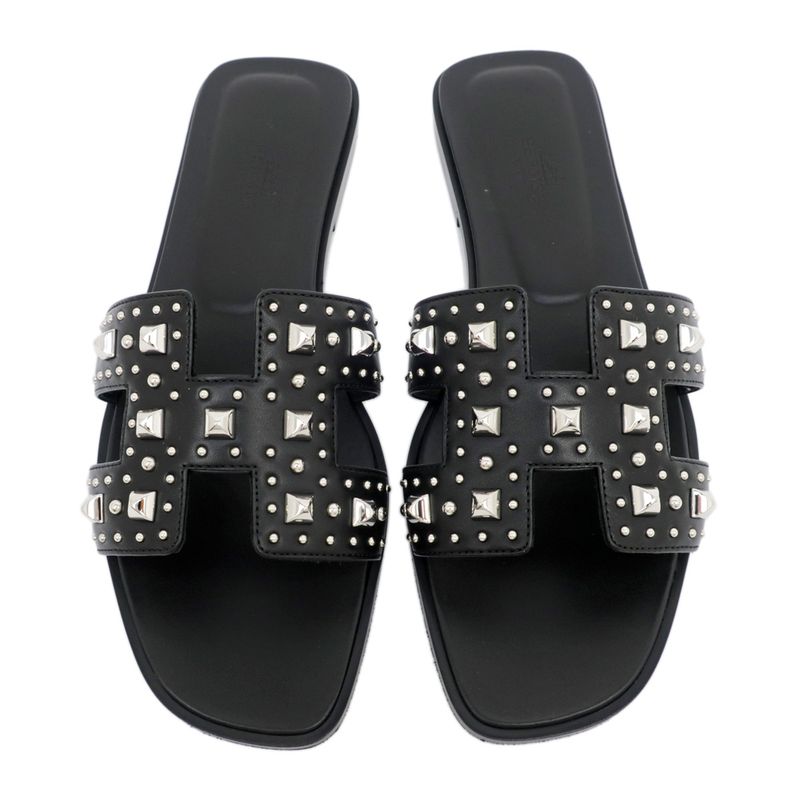 Hermes Oran Studded Sandals Size 38 Black Women's Apparel Women's Shoes