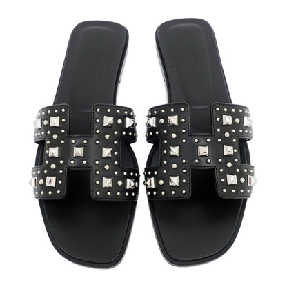 Hermes Oran Studded Sandals Size 38 Black Women's Apparel Women's Shoes