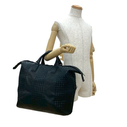 Bottega Veneta Intrecciato Leather Handbag Boston Bag Black