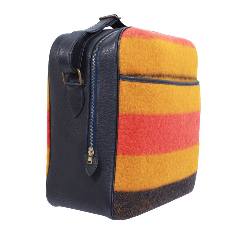 Hermes Lo Cabasall Victoria Leather X Wool Yellow X Orange X Navy Shoulder Bag