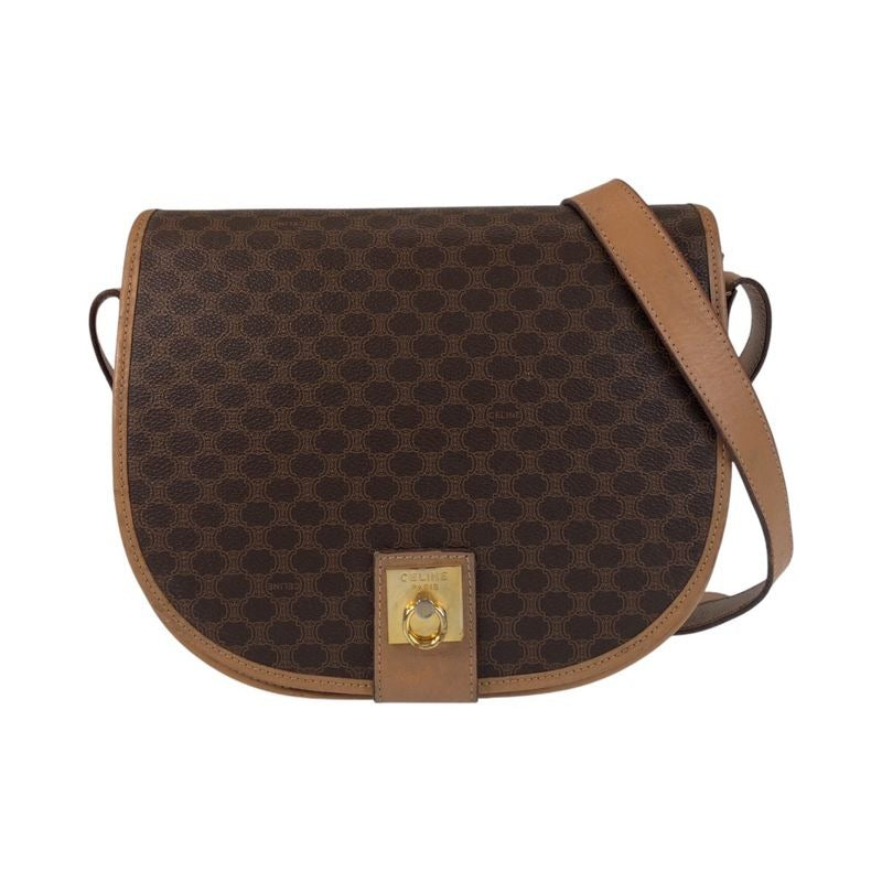 Celine Vintage Macadam Brown Gold Hardware Leather Shoulder Bag Pochette