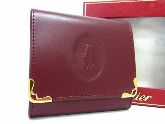 Cartier Must Line Leather Coin Case Coin Purse Men's Women's Bordeaux As9594