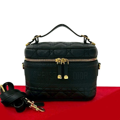 Christian Dior Travel Small Vanity Bag Cannage Leather 2-Way Handbag