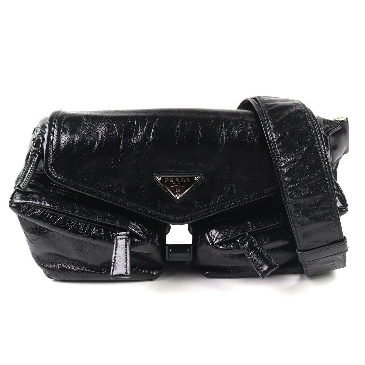 Prada Triangle Logo Leather Shoulder Bag Black Recommended