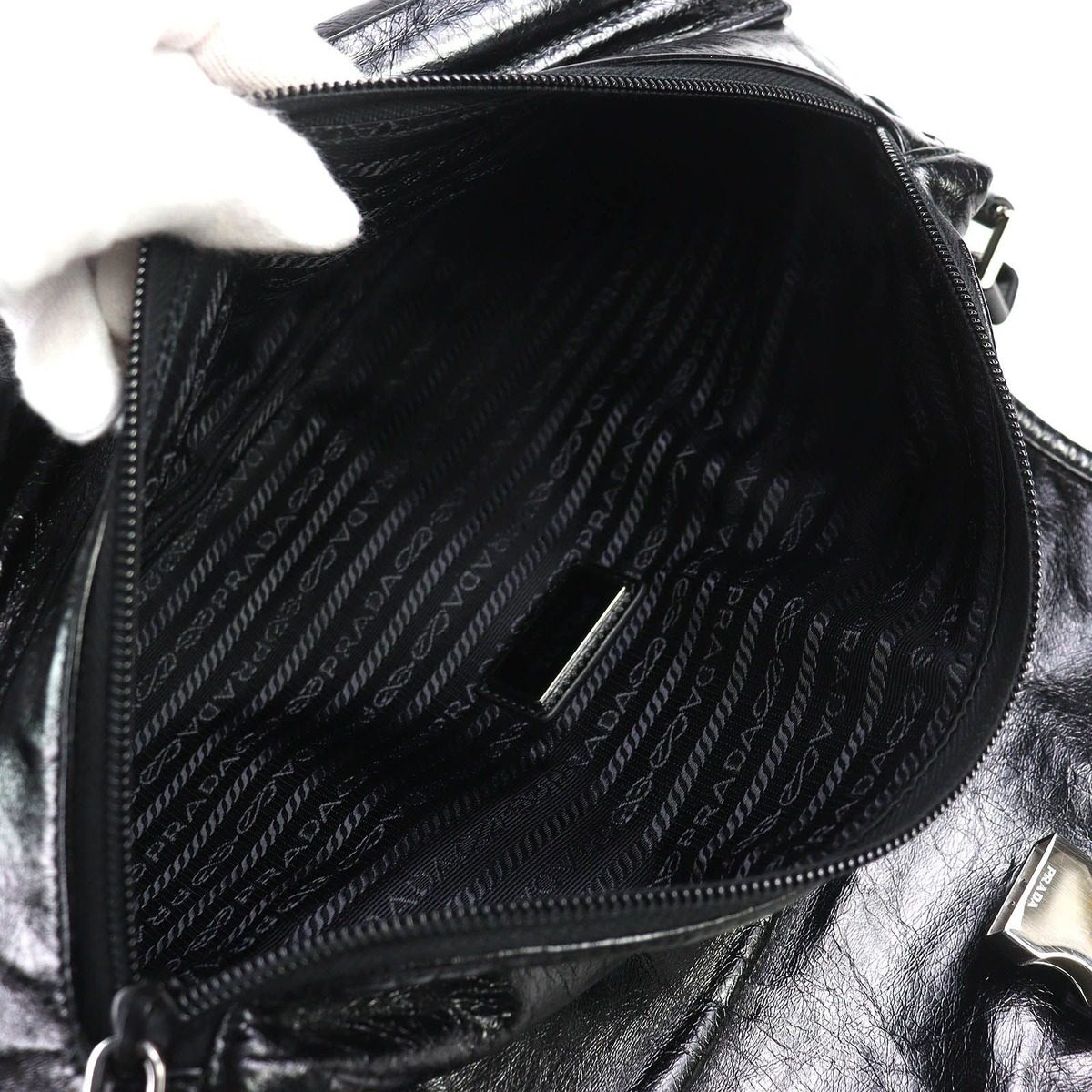 Prada Triangle Logo Leather Shoulder Bag Black Recommended — view 7
