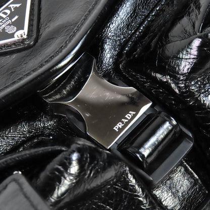 Prada Triangle Logo Leather Shoulder Bag Black Recommended — view 9