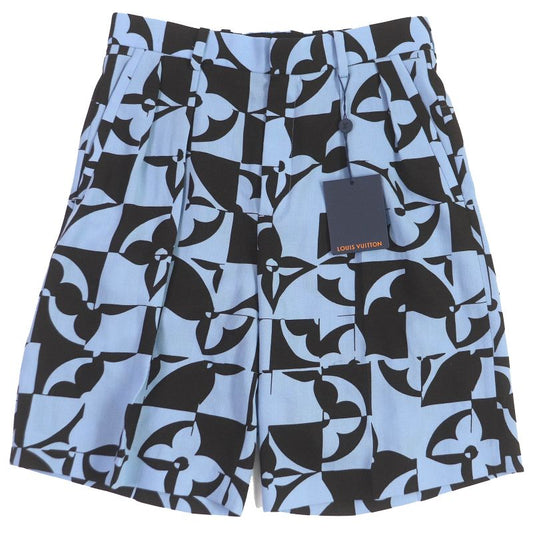 Louis Vuitton 22SS 100% Wool Monogram Flower Pleated Shorts Light Blue 38 Made