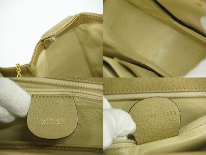 Authentic Gucci Bamboo 2WAY Shoulder Bag Handbag Pochette Leather Beige Bamboo