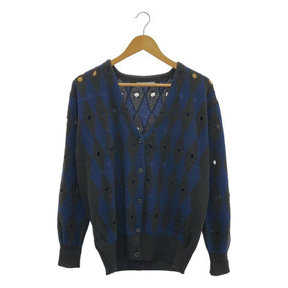 Prada - 2011 - Argyle Damaged V-neck Cardigan - 40 - Brown Blue - Women's