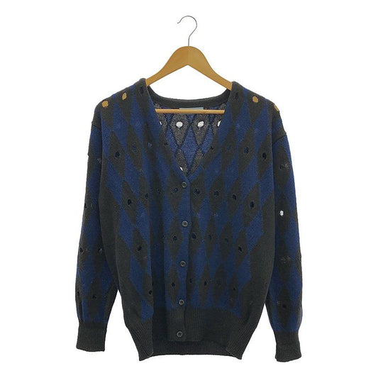 Prada - 2011 - Argyle Damaged V-neck Cardigan - 40 - Brown Blue - Women's