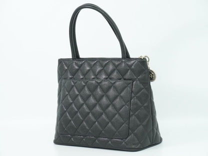 Authentic Chanel Coco Mark Revival Tote Handbag Caviar Skin Leather Black Coco