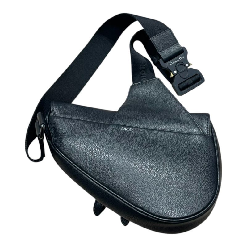 DIOR ⑤ 06-bo-0139 Leather Saddle Bag Unisex Black ONE SIZE