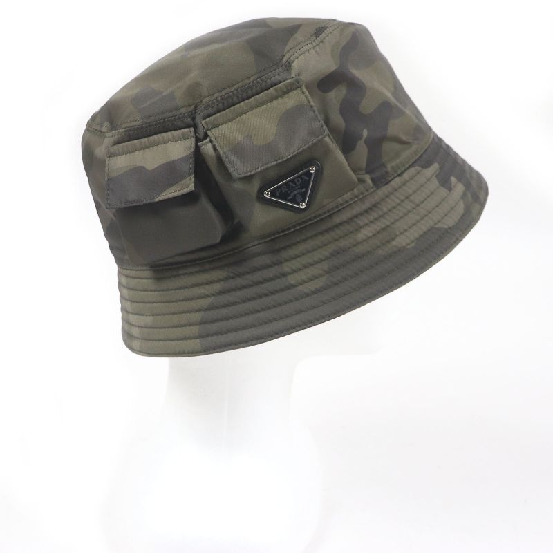 Prada 2023 2hc350 Re-nylon Camouflage Triangle Logo Bucket Hat Khaki XXL Made