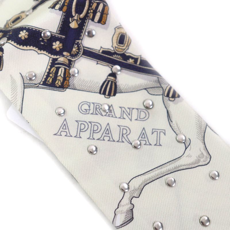 Hermes Grand Apparat Horse In Full Dress 100% Silk Creme/cuir/dore Silver