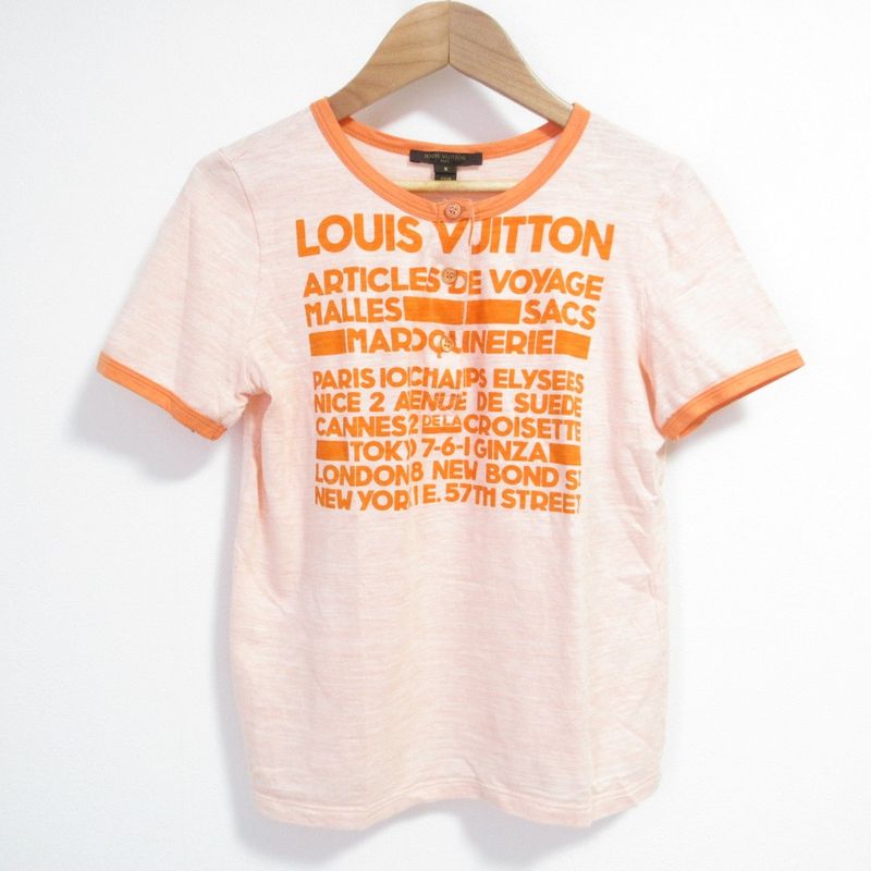 Good Louis Vuitton Print Short Sleeve T-Shirt Cut and Sewn Size S Orange Ladies