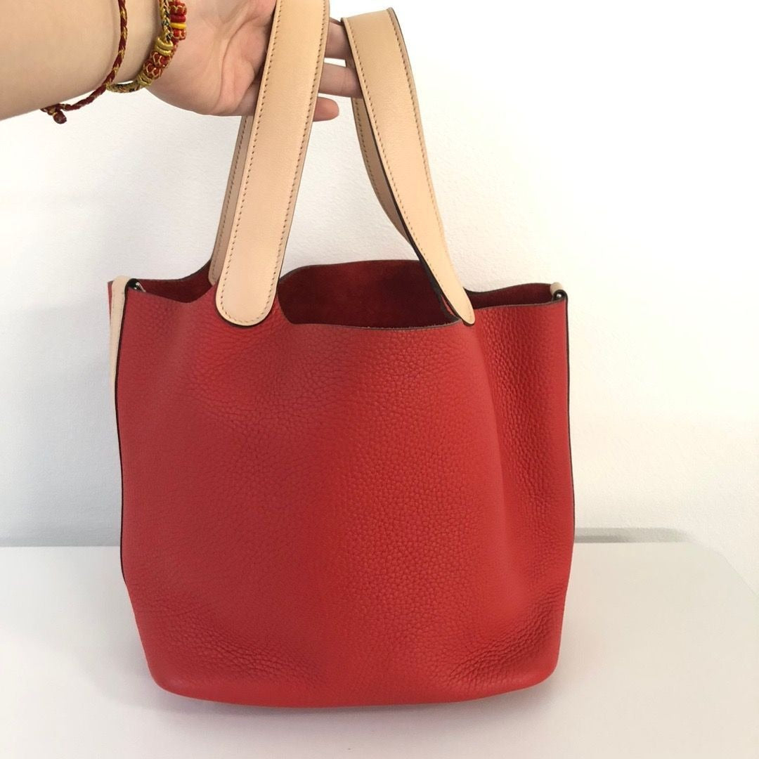 Hermes Picotin Lock Touch MM Rouge Tomato Rose Eglantine Taurillon Clemence