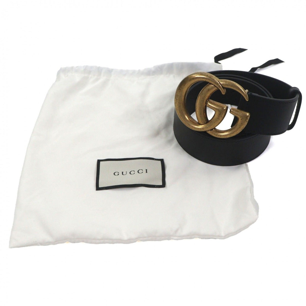 Gucci Double Wide Belt Leather GG Marmont Buckle Black Gold — view 2
