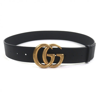 Gucci Double Wide Belt Leather GG Marmont Buckle Black Gold — view 3