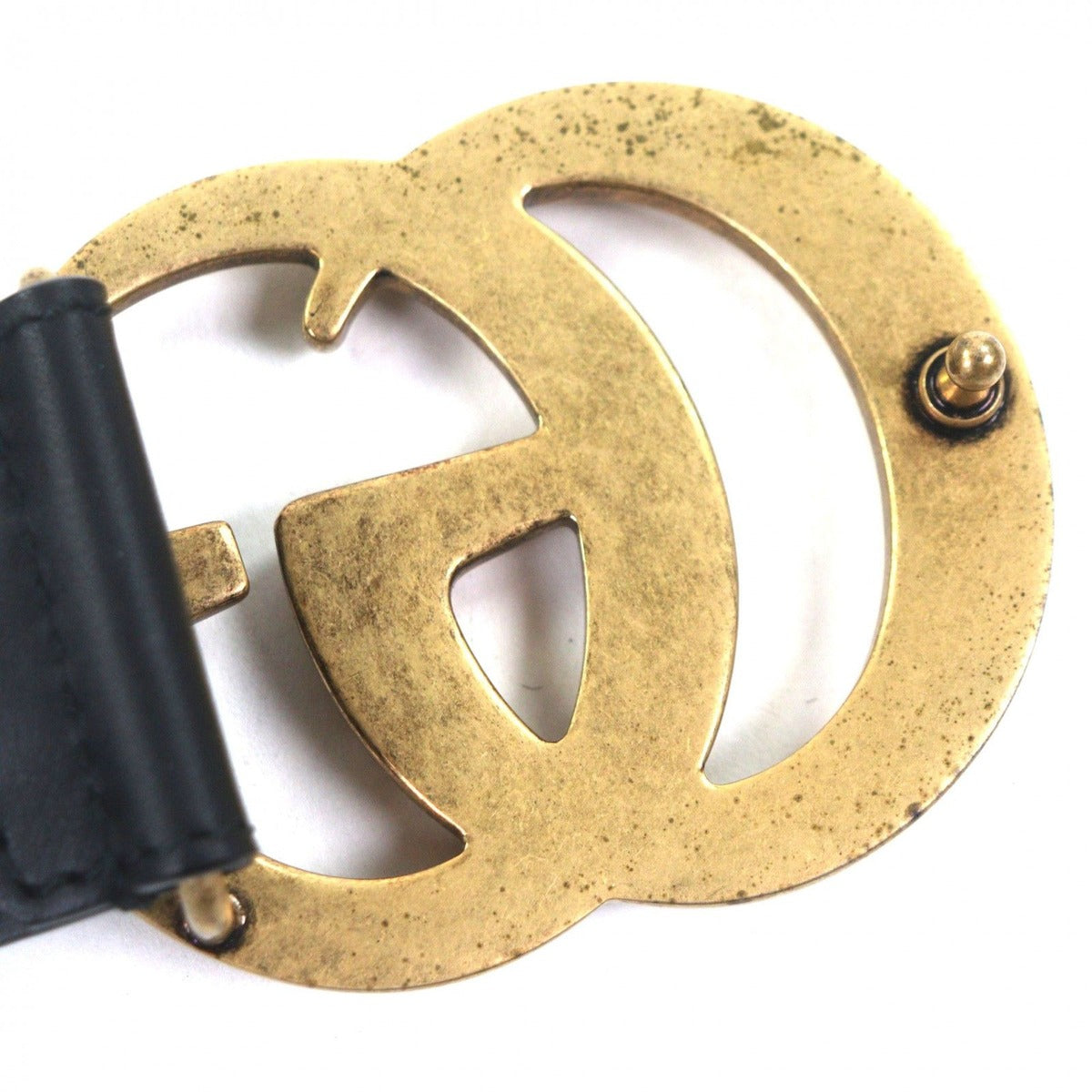 Gucci Double Wide Belt Leather GG Marmont Buckle Black Gold — view 5