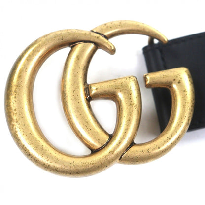 Gucci Double Wide Belt Leather GG Marmont Buckle Black Gold — view 9