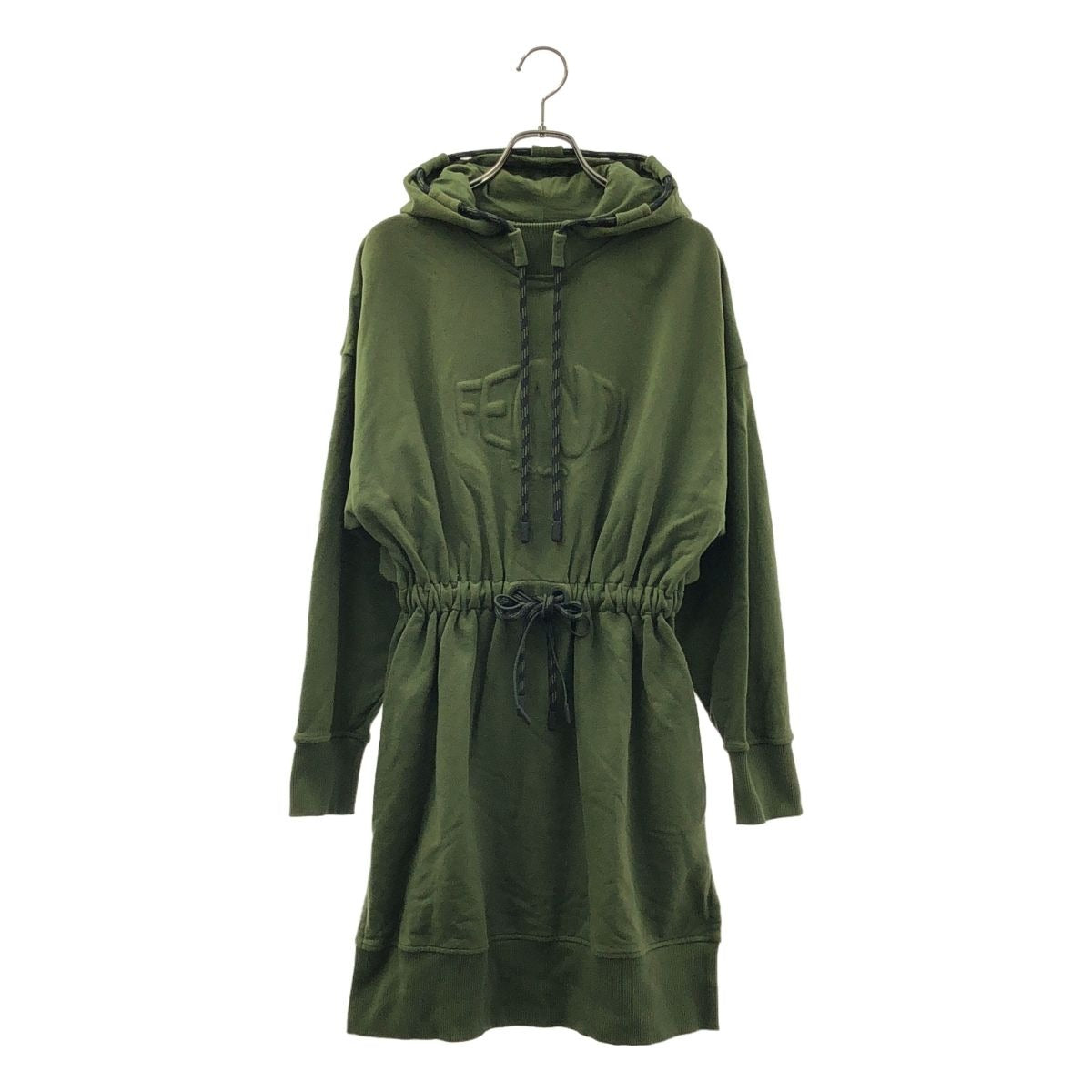 Fendi Cotton Embossed Logo Footed Dress XS Khaki