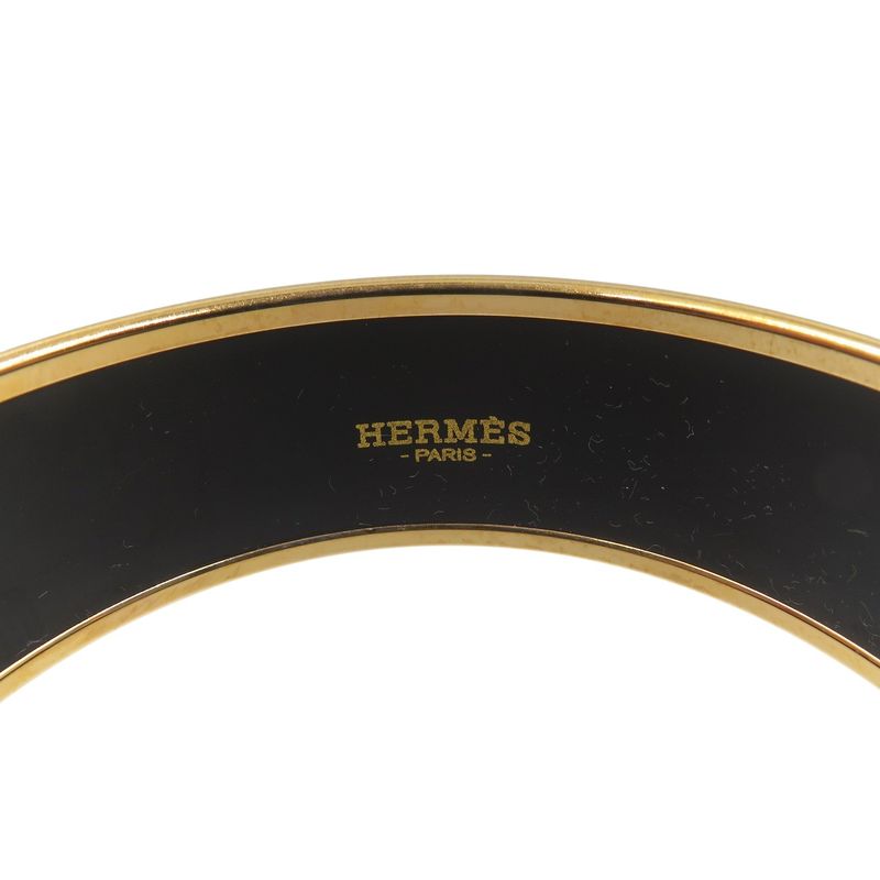 Hermes Emile GM Bracelet Tea For Two Cloisonne Metal Yellow Bangle 0242 Hermes