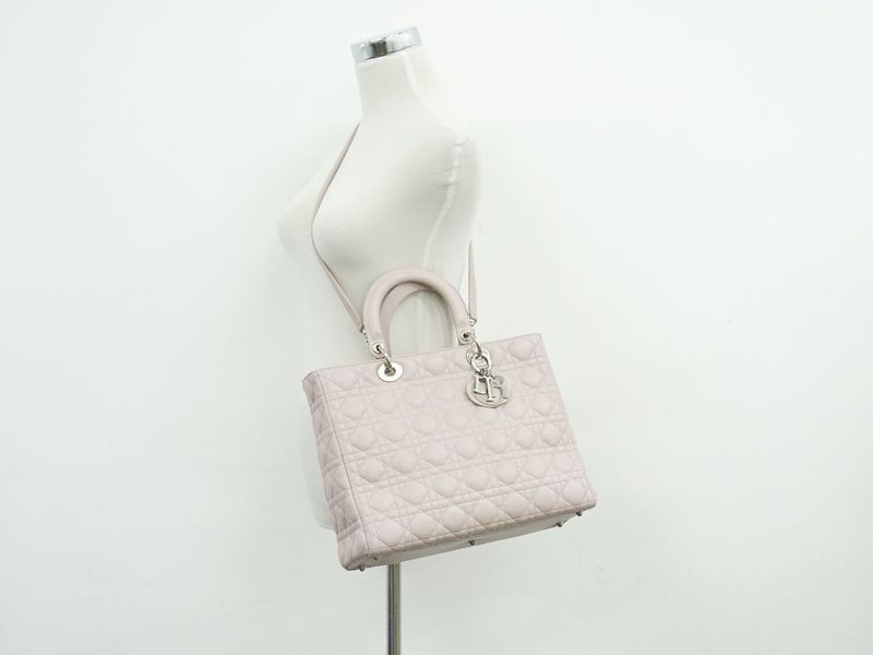 Authentic Christian DIOR Lady Dior Cannage 2WAY Shoulder Bag Handbag Leather