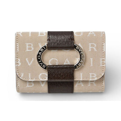 Bvlgari Key Case Holder Logomania Beige Silver