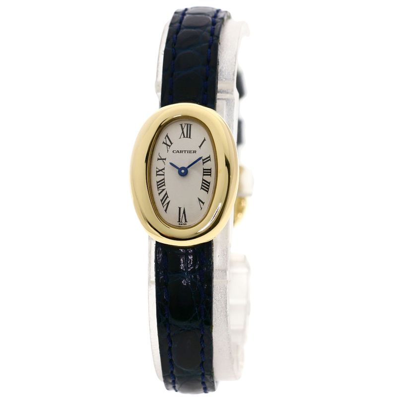 Cartier W1510956 Mini Baignoire Watch 18K Yellow Gold Leather Ladies