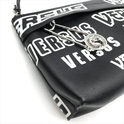 Versace Lion Logo Strap Pouch Clutch Second Black Leather