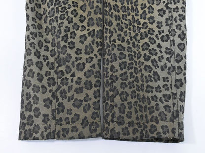 Authentic Fendi Leopard Print Half Coat Jacket 38 Polyester Cotton Khaki Black